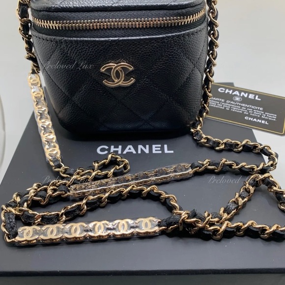 Authentic CHANEL Caviar Black Mini Square Vanity Case CC Chain Bag Gold Hardware - Picture 3 of 12